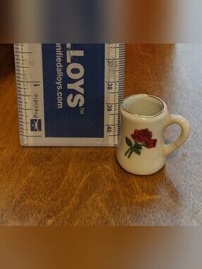 🌹Miniature/Tiny Vintage White Ceramic Mug with Red Rose